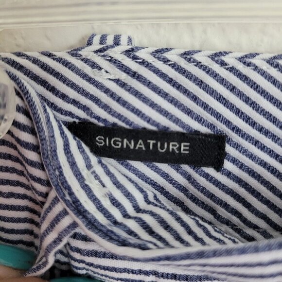 Talbots Petites Sz 6P Signature Seersucker Capri Pants Blue & White Striped - Picture 6 of 8